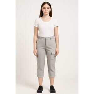 G-Unit Women’s Gray & White Striped Cargo Capri Pants – Size 7 Cotton Blend EUC